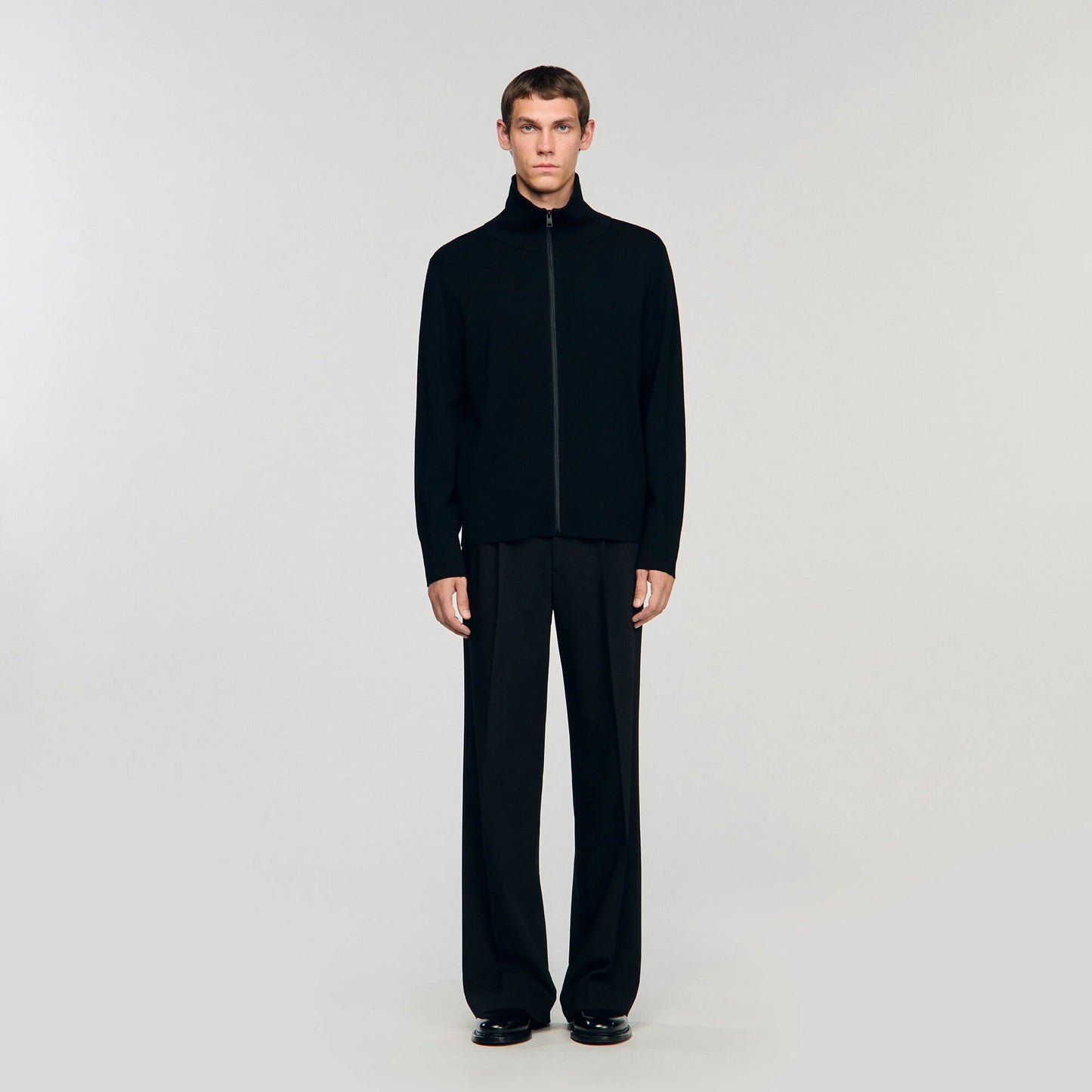 Trucker Cardigan Zip-Up Wool Cardigan Black