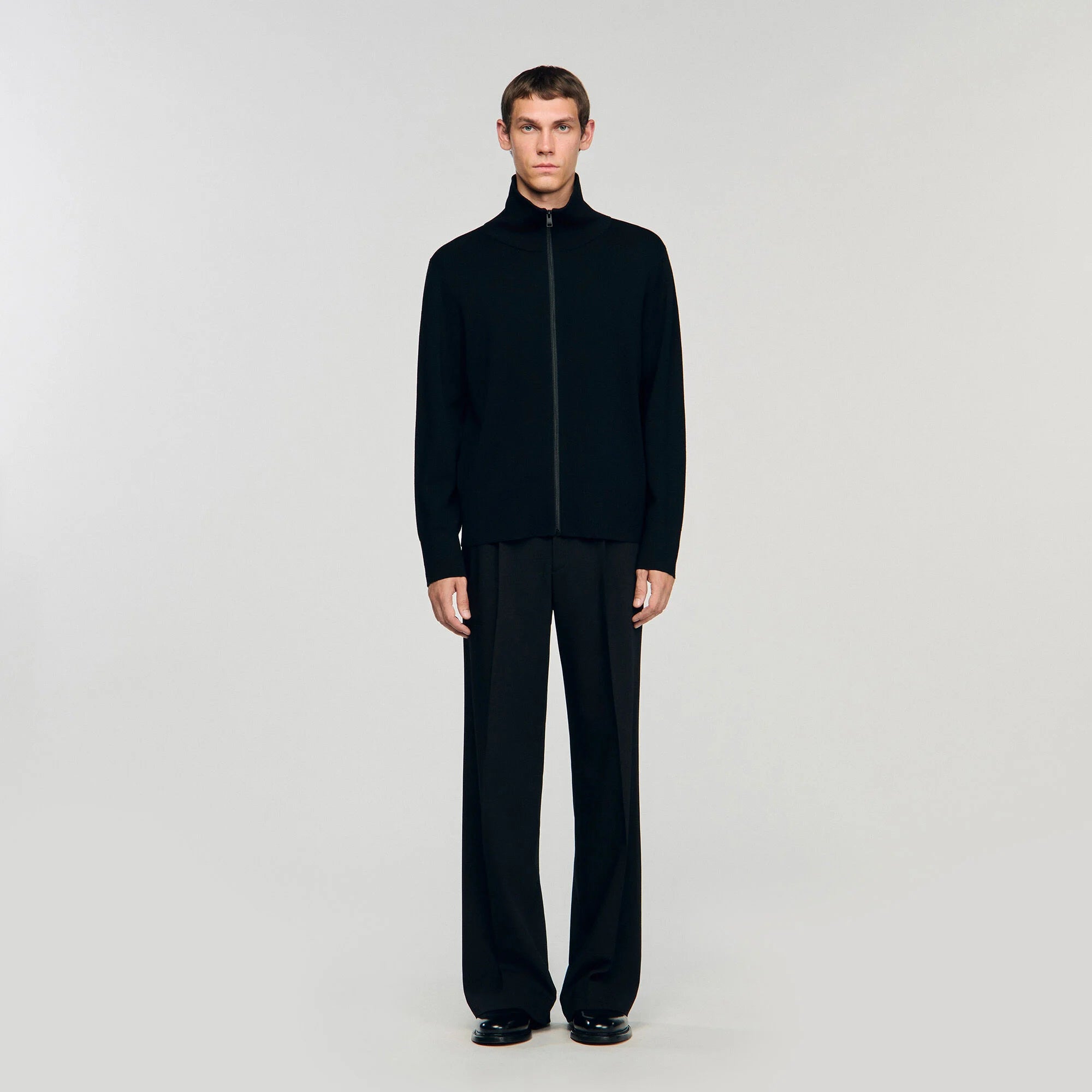 Trucker Cardigan Zip-Up Wool Cardigan Black