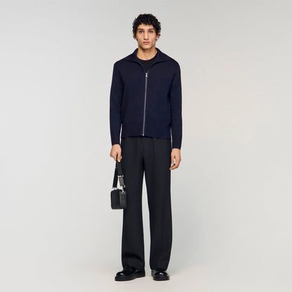 Trucker Cardigan Zip-Up Wool Cardigan Navy Blue