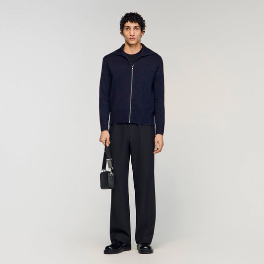 Trucker Cardigan Zip-Up Wool Cardigan Navy Blue