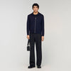 Trucker Cardigan Zip-Up Wool Cardigan Navy Blue