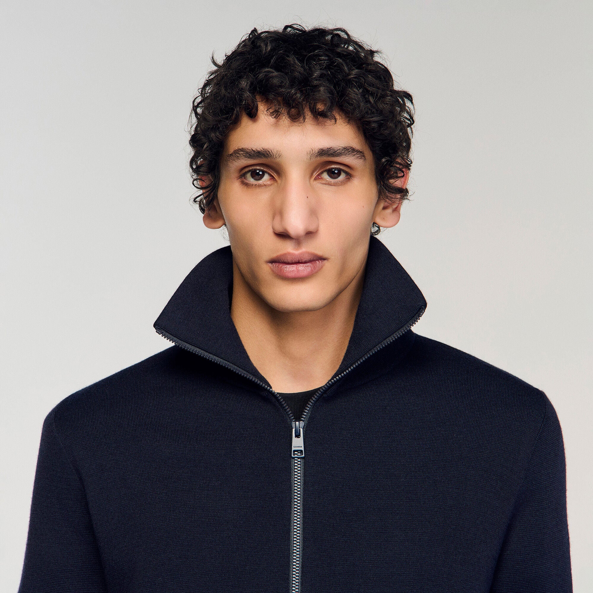 Trucker Cardigan Zip-Up Wool Cardigan Navy Blue