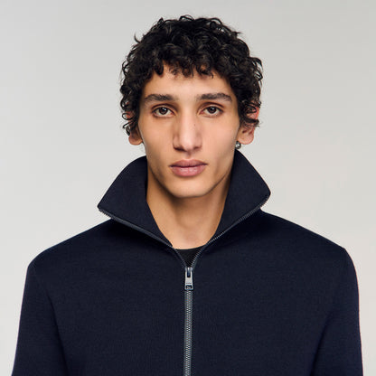 Trucker Cardigan Zip-Up Wool Cardigan Navy Blue