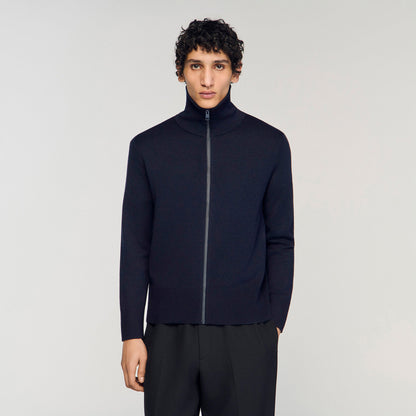 Trucker Cardigan Zip-Up Wool Cardigan Navy Blue