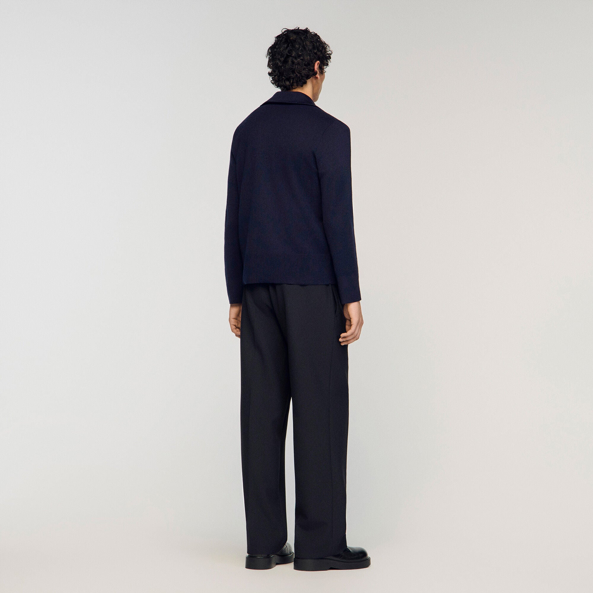 Trucker Cardigan Zip-Up Wool Cardigan Navy Blue