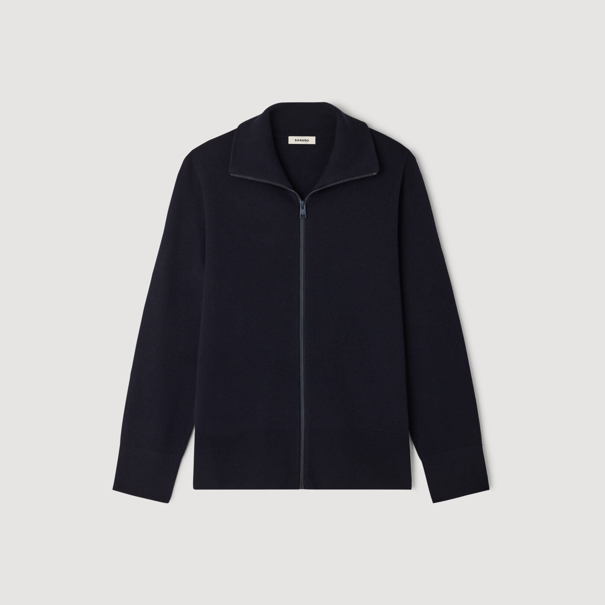 Trucker Cardigan Zip-Up Wool Cardigan Navy Blue