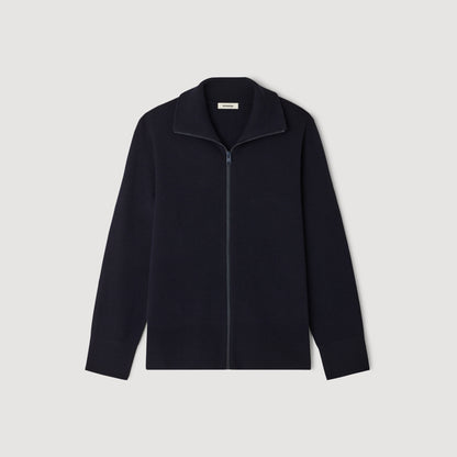 Trucker Cardigan Zip-Up Wool Cardigan Navy Blue
