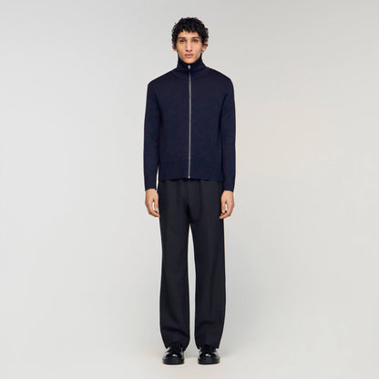 Trucker Cardigan Zip-Up Wool Cardigan Navy Blue