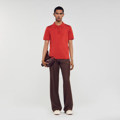 Pablo Short-Sleeve Knitted Polo Shirt Blood Orange