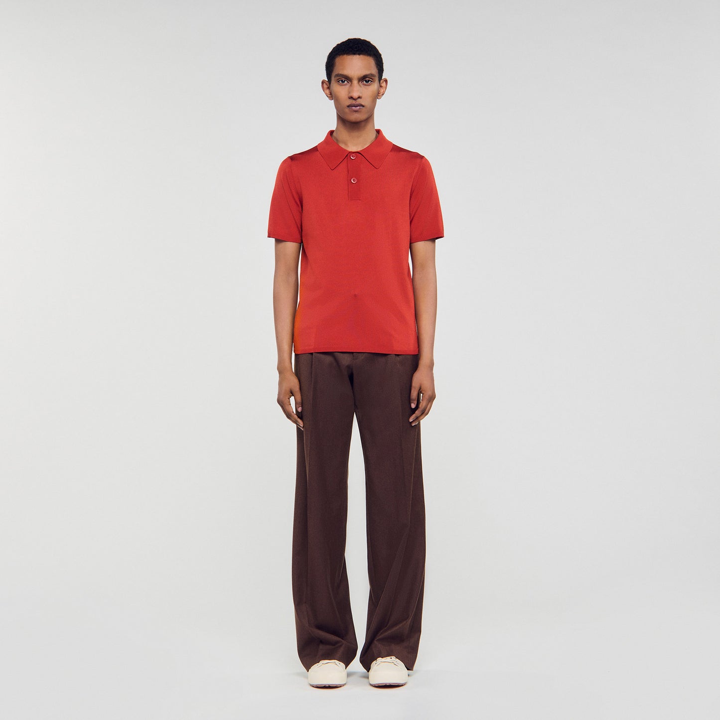 Pablo Short-Sleeve Knitted Polo Shirt Blood Orange