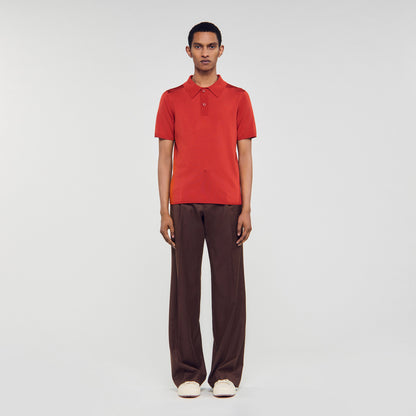 Pablo Short-Sleeve Knitted Polo Shirt Blood Orange