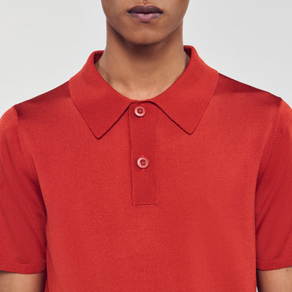 Pablo Short-Sleeve Knitted Polo Shirt Blood Orange
