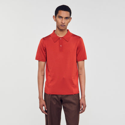 Pablo Short-Sleeve Knitted Polo Shirt Blood Orange
