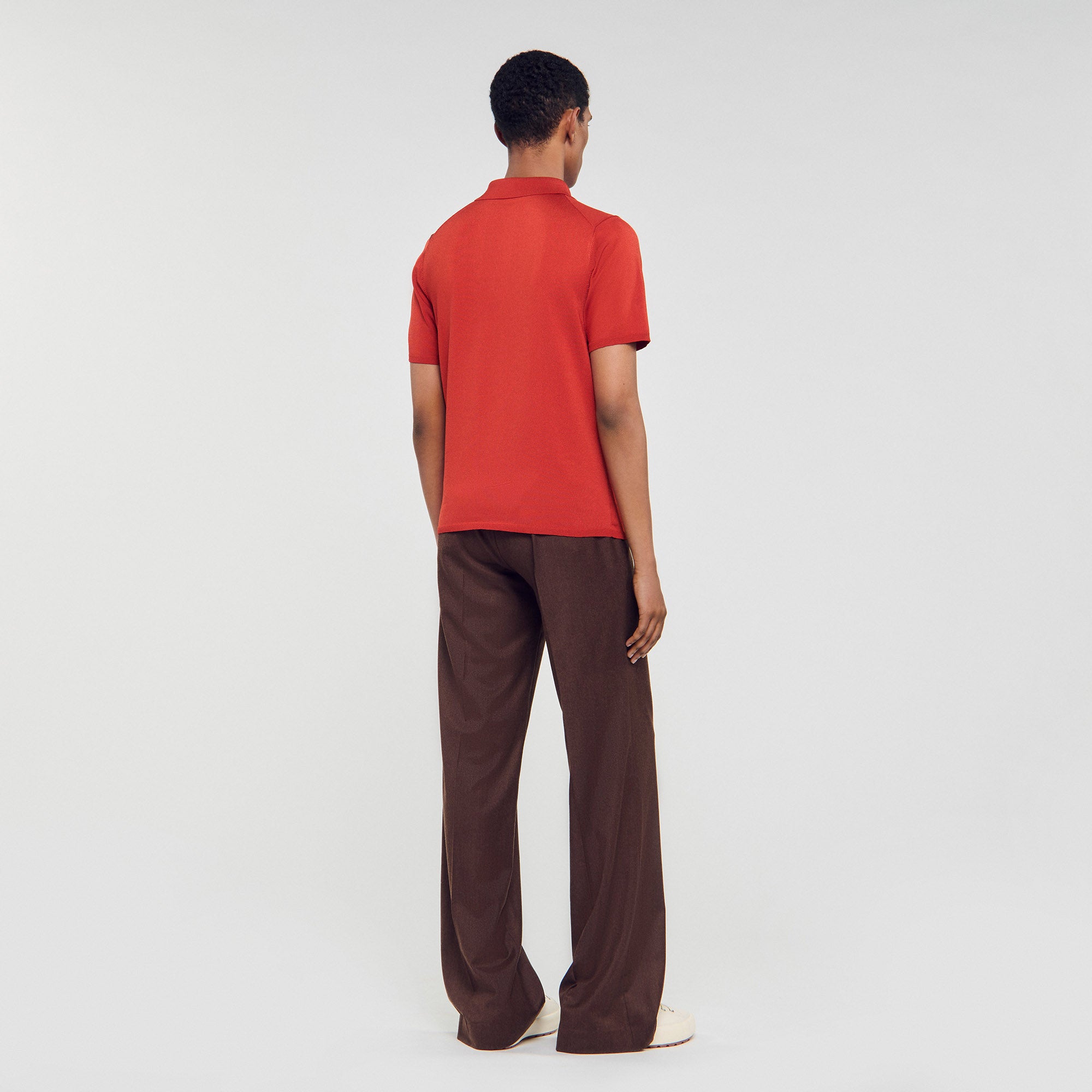 Pablo Short-Sleeve Knitted Polo Shirt Blood Orange