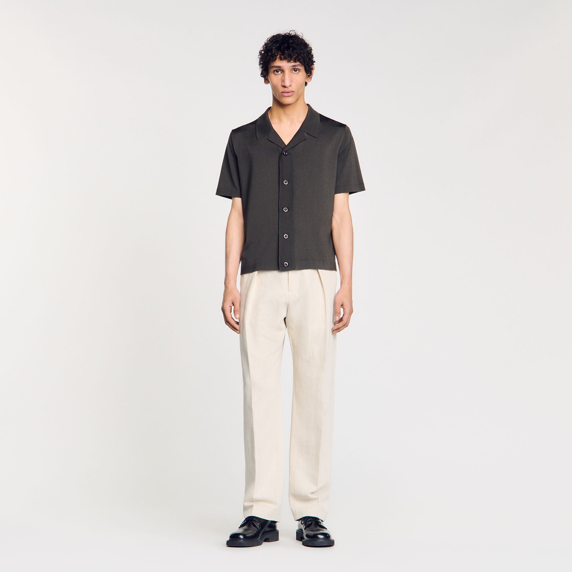 Knit Shirt Short-Sleeved Shirt Dark Kaki.