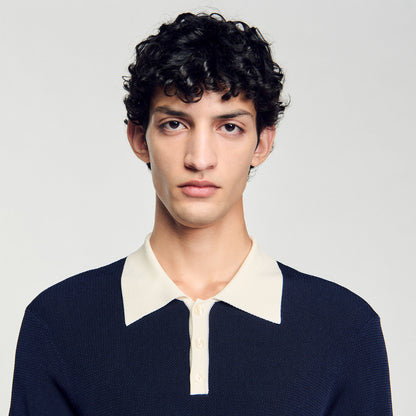  Polo Simone Two-Tone Polo Shirt Navy Blue