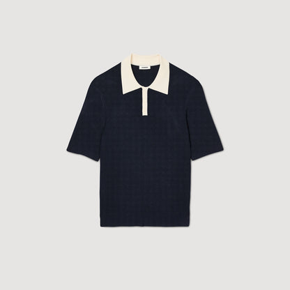  Polo Simone Two-Tone Polo Shirt Navy Blue