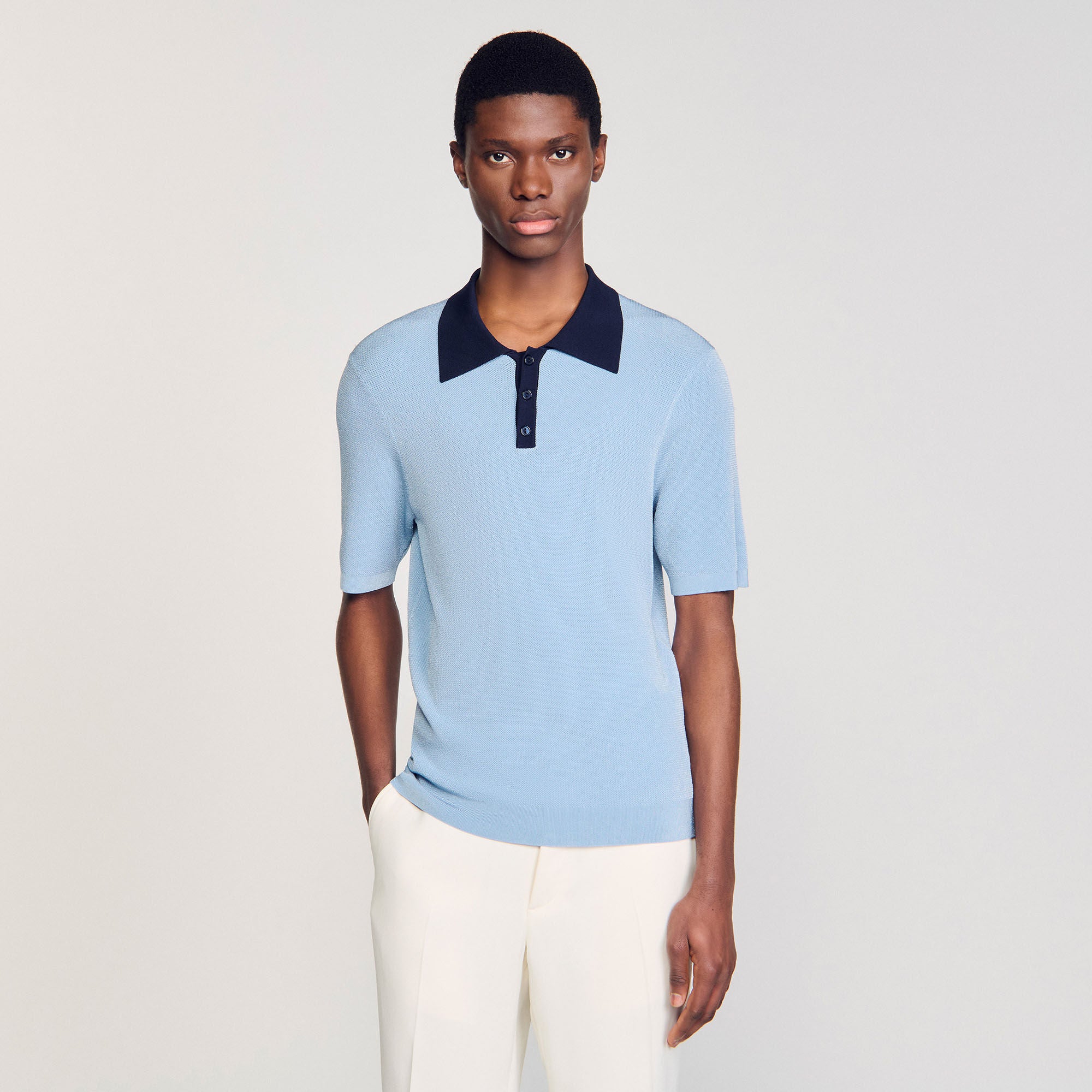 Polo Simone Two-Tone Polo Shirt Chambray.