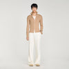Ribbed Cardigan Zip Cardigan With Standing Collar Beige