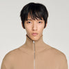 Ribbed Cardigan Zip Cardigan With Standing Collar Beige