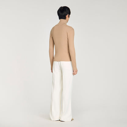 Ribbed Cardigan Zip Cardigan With Standing Collar Beige