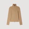 Ribbed Cardigan Zip Cardigan With Standing Collar Beige
