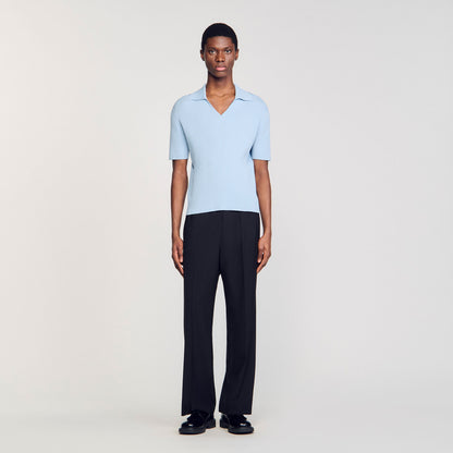  New Polo Phoebe V Rib Knit Polo Shirt Blue Sky