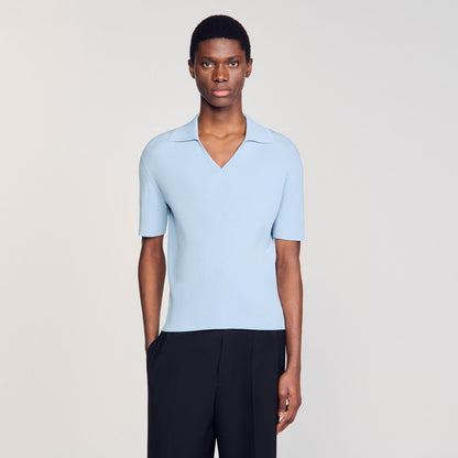  New Polo Phoebe V Rib Knit Polo Shirt Blue Sky