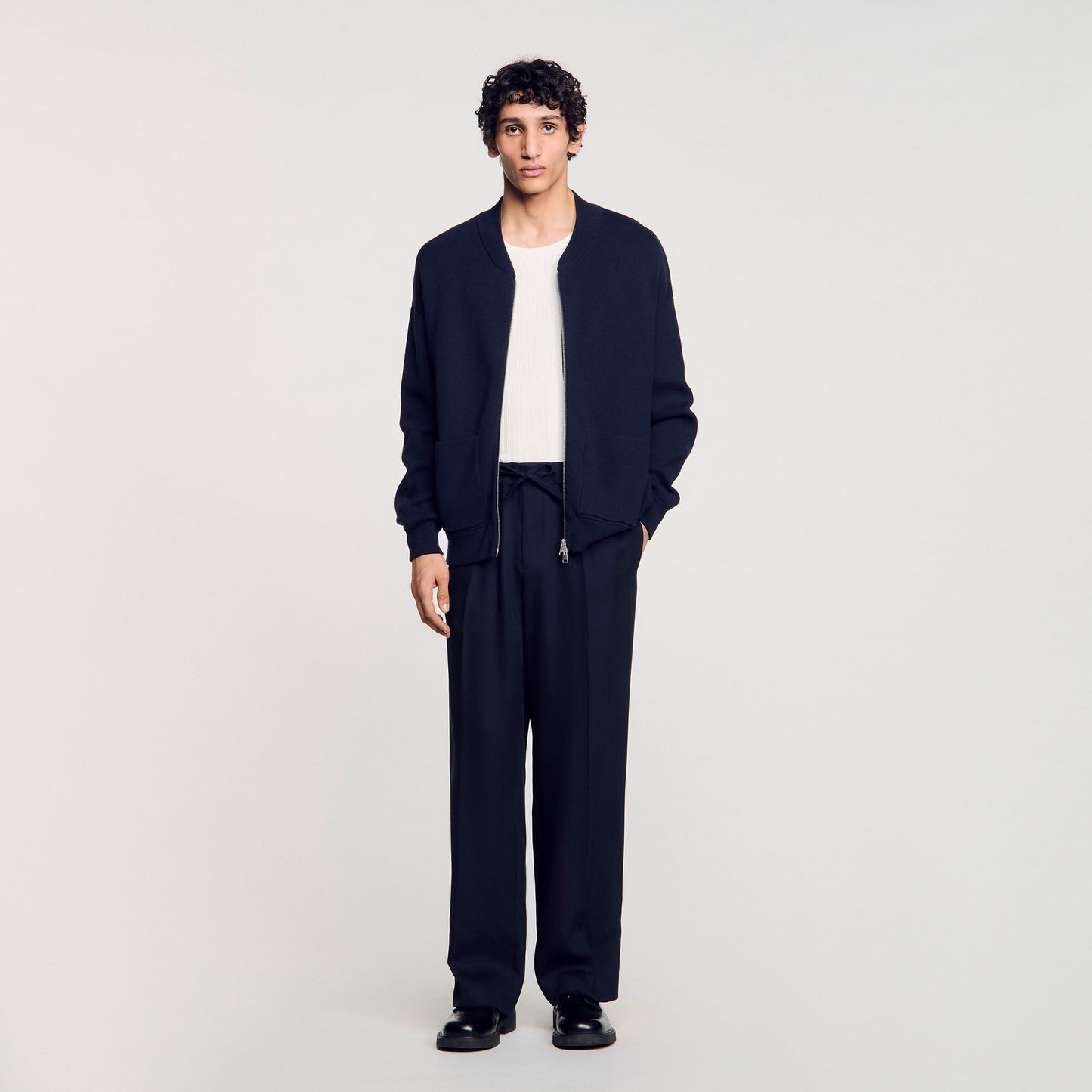 Navy Blue Knit Jacket
