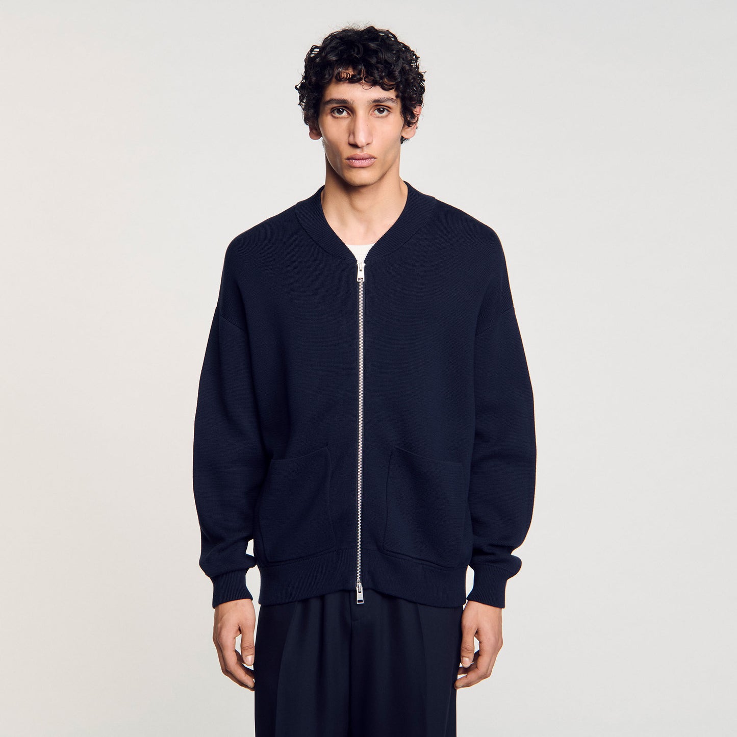 Navy Blue Knit Jacket