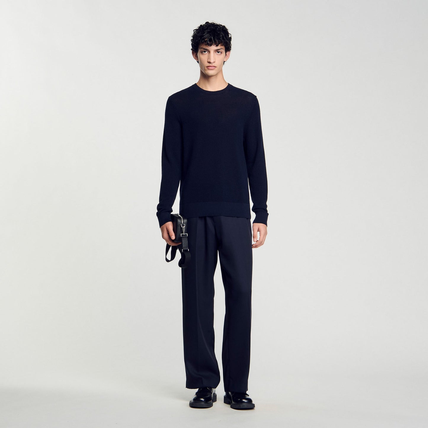 Rice Cotton Textured Knit Jumper Navy Blue