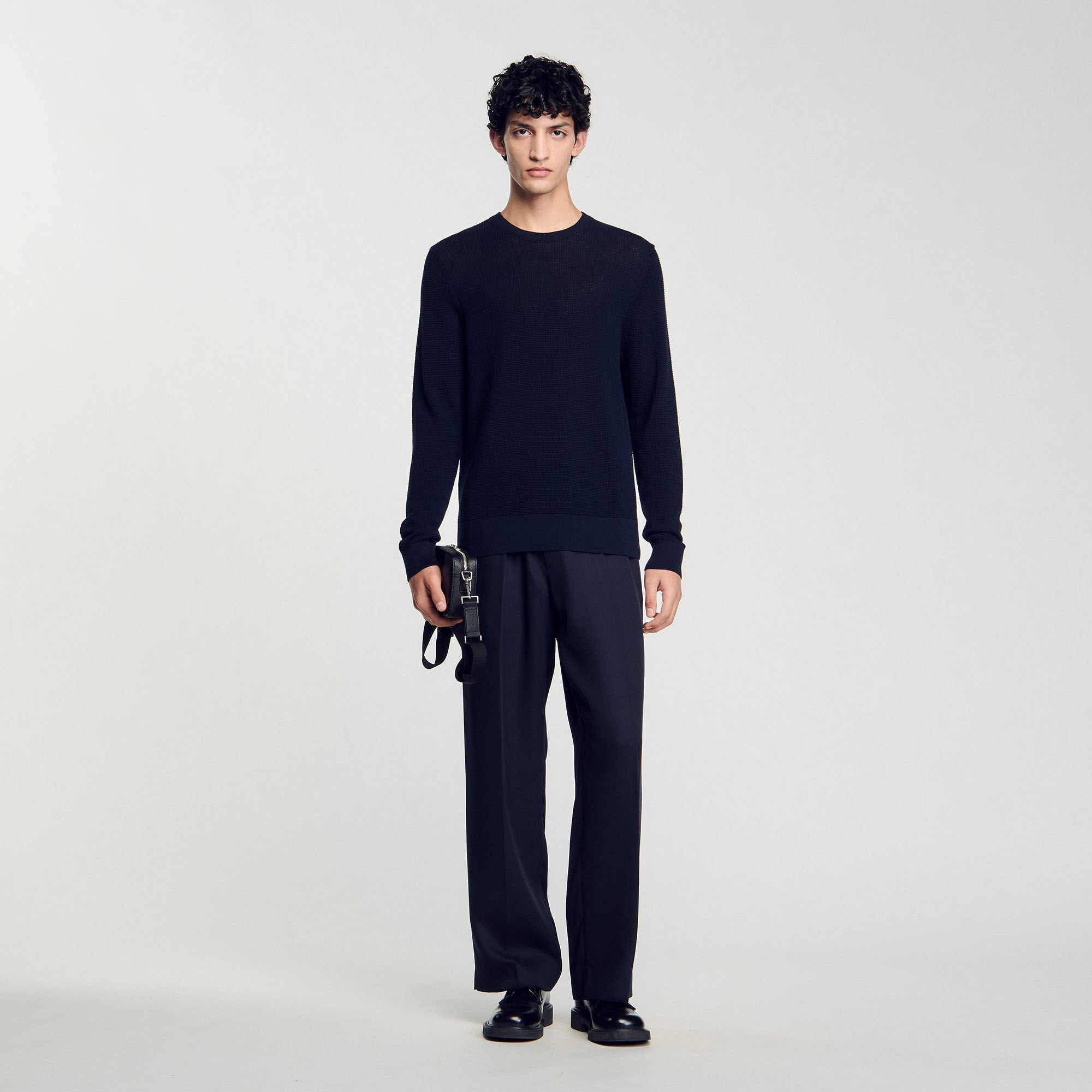 Rice Cotton Textured Knit Jumper Navy Blue