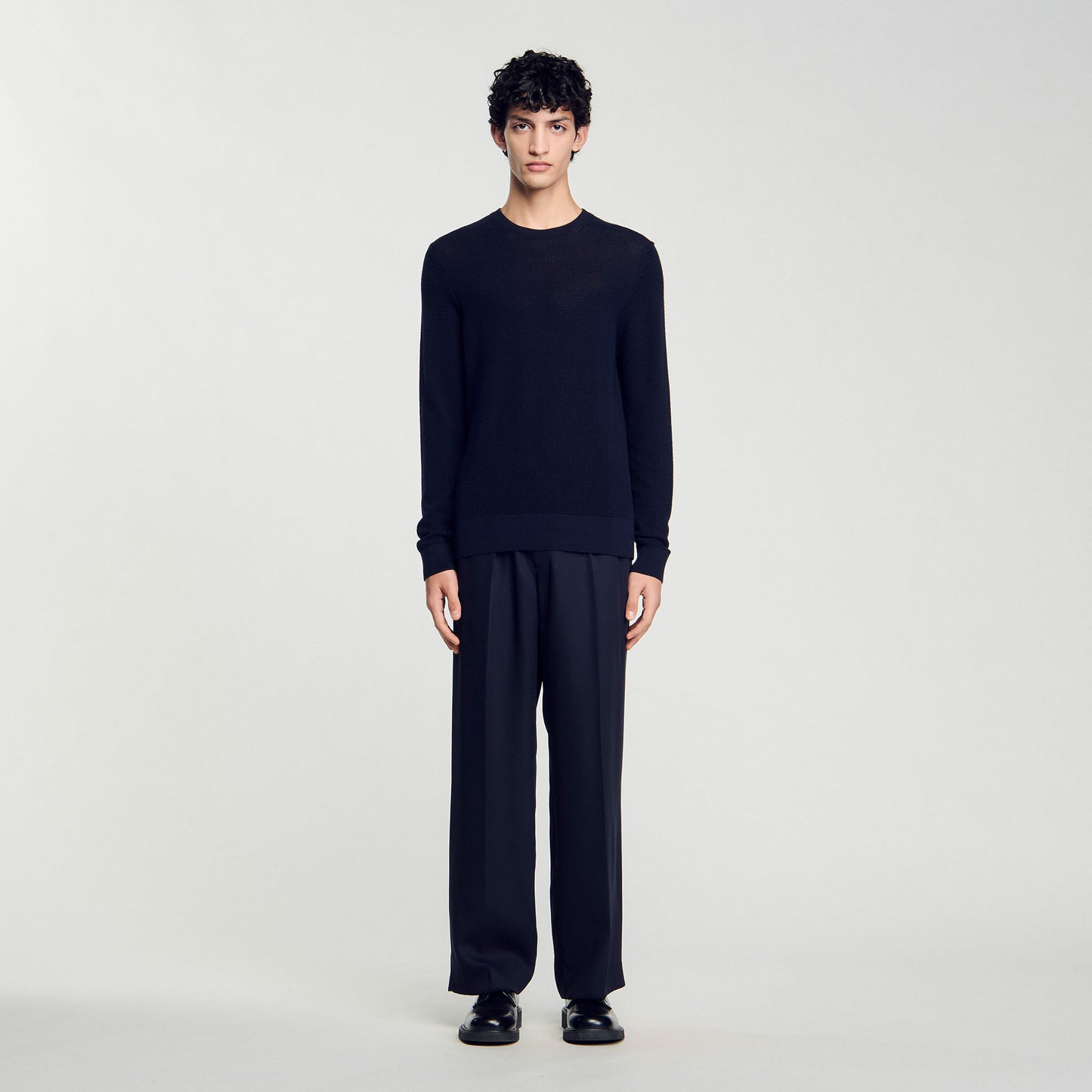 Rice Cotton Textured Knit Jumper Navy Blue