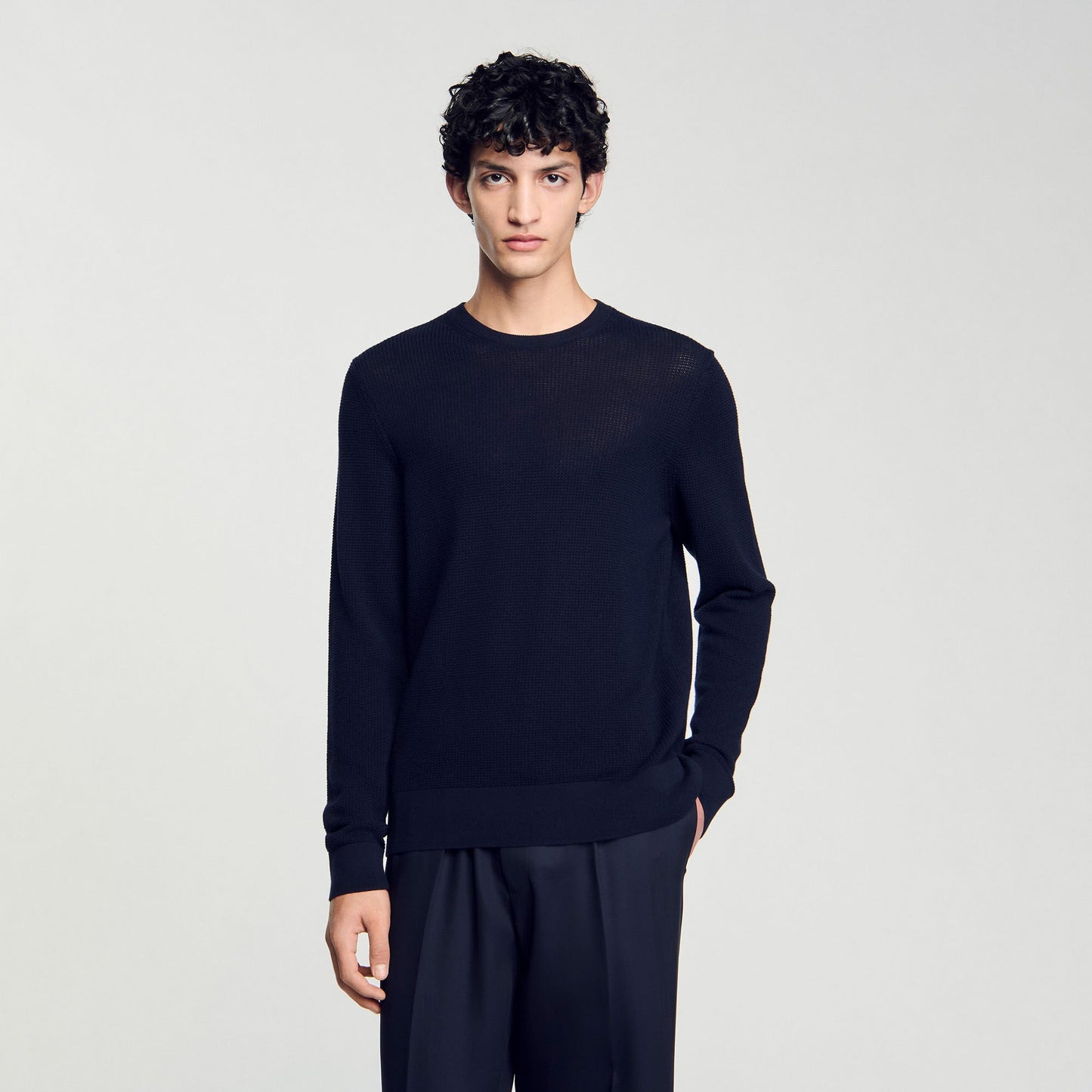 Rice Cotton Textured Knit Jumper Navy Blue