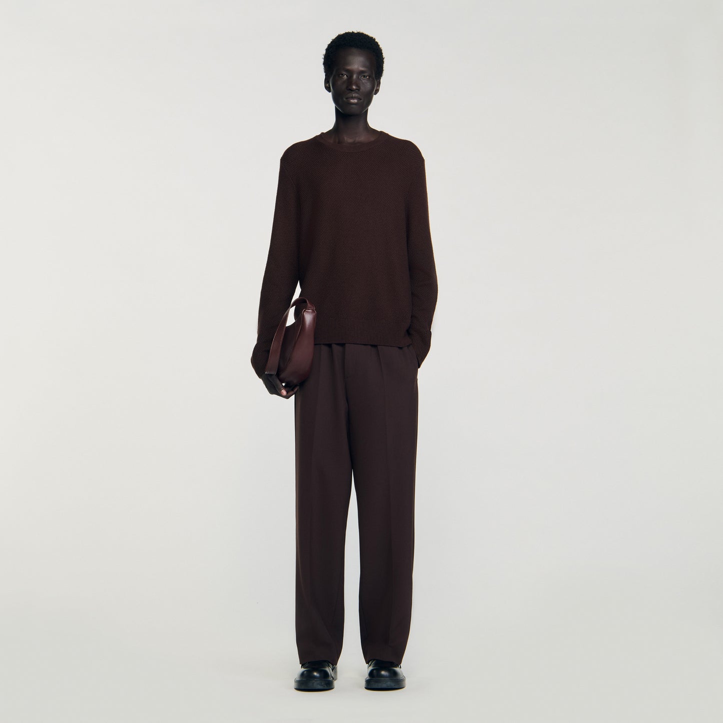 Rice Cotton Textured Knit Jumper Chocolate
