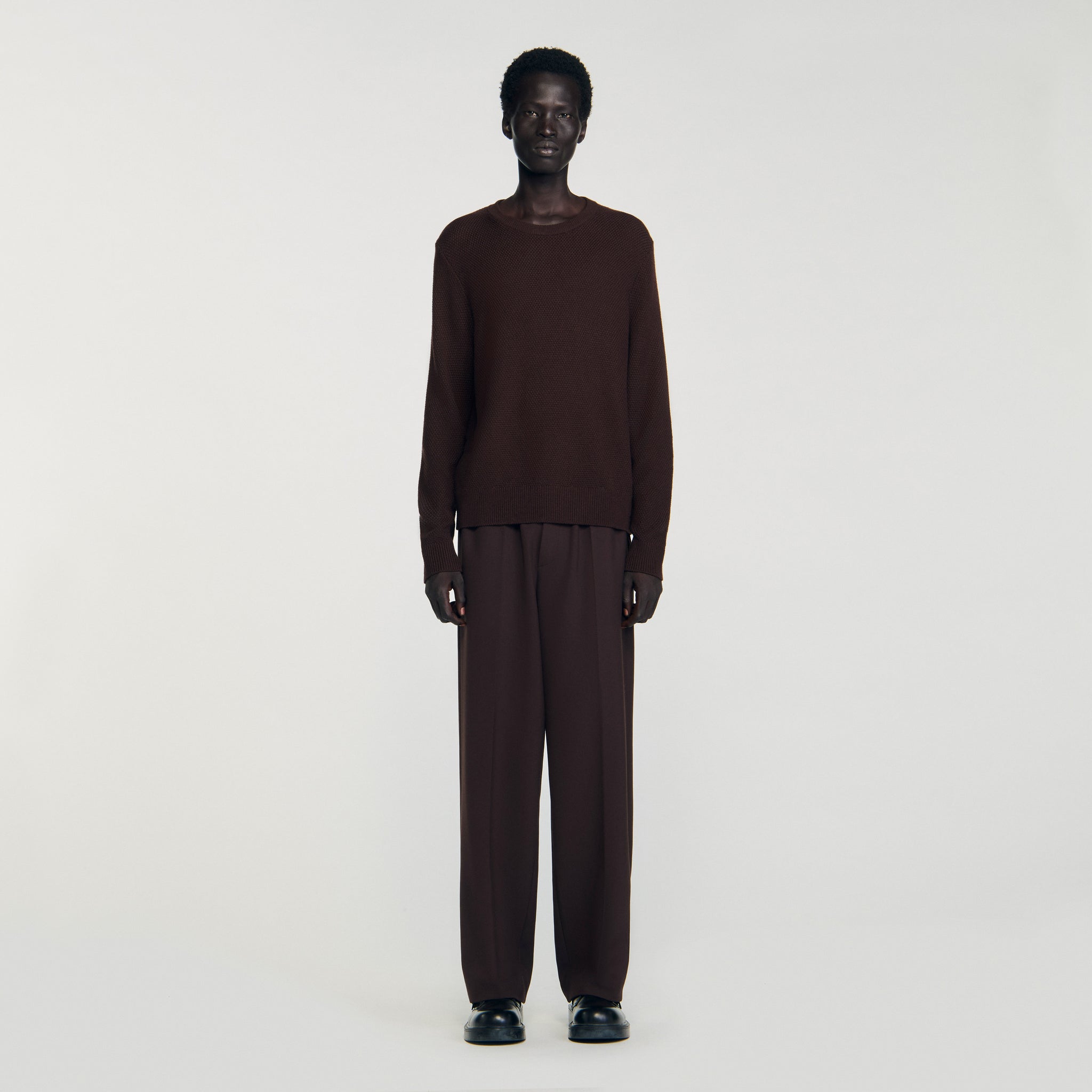 Rice Cotton Textured Knit Jumper Chocolate