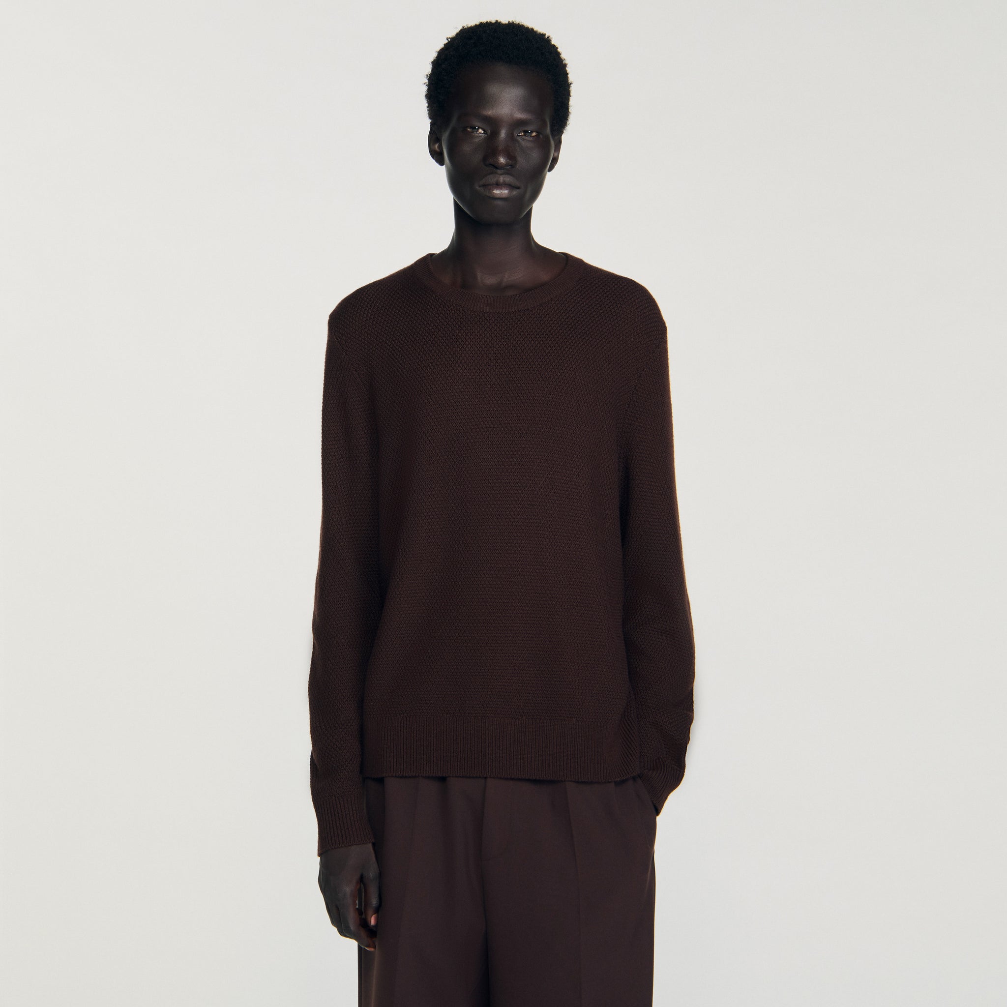 Rice Cotton Textured Knit Jumper Chocolate