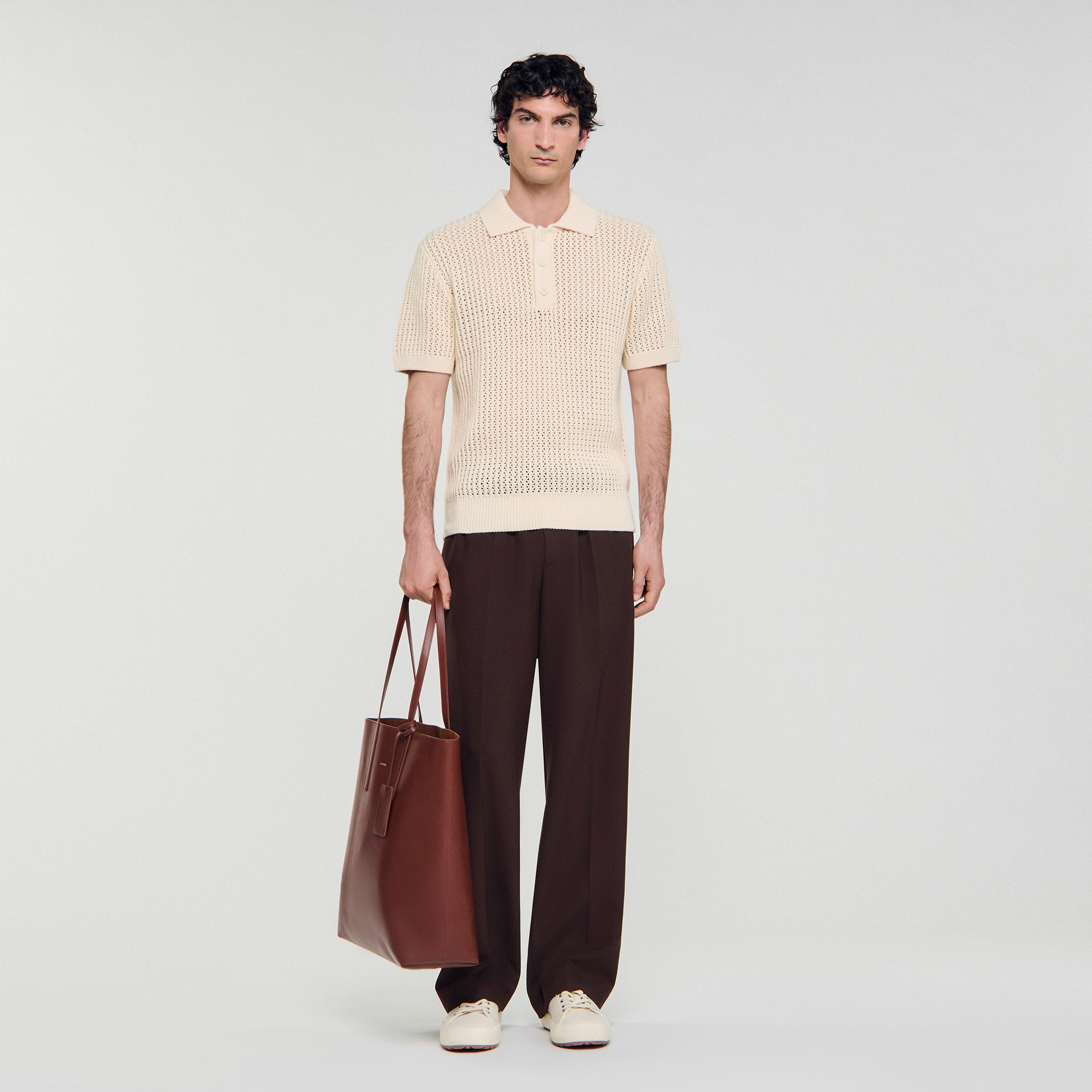 Crochet Polo Cotton Polo Shirt With Polo Collar Butter Cream