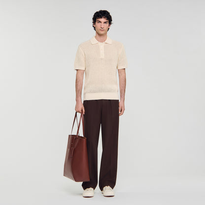 Crochet Polo Cotton Polo Shirt With Polo Collar Butter Cream