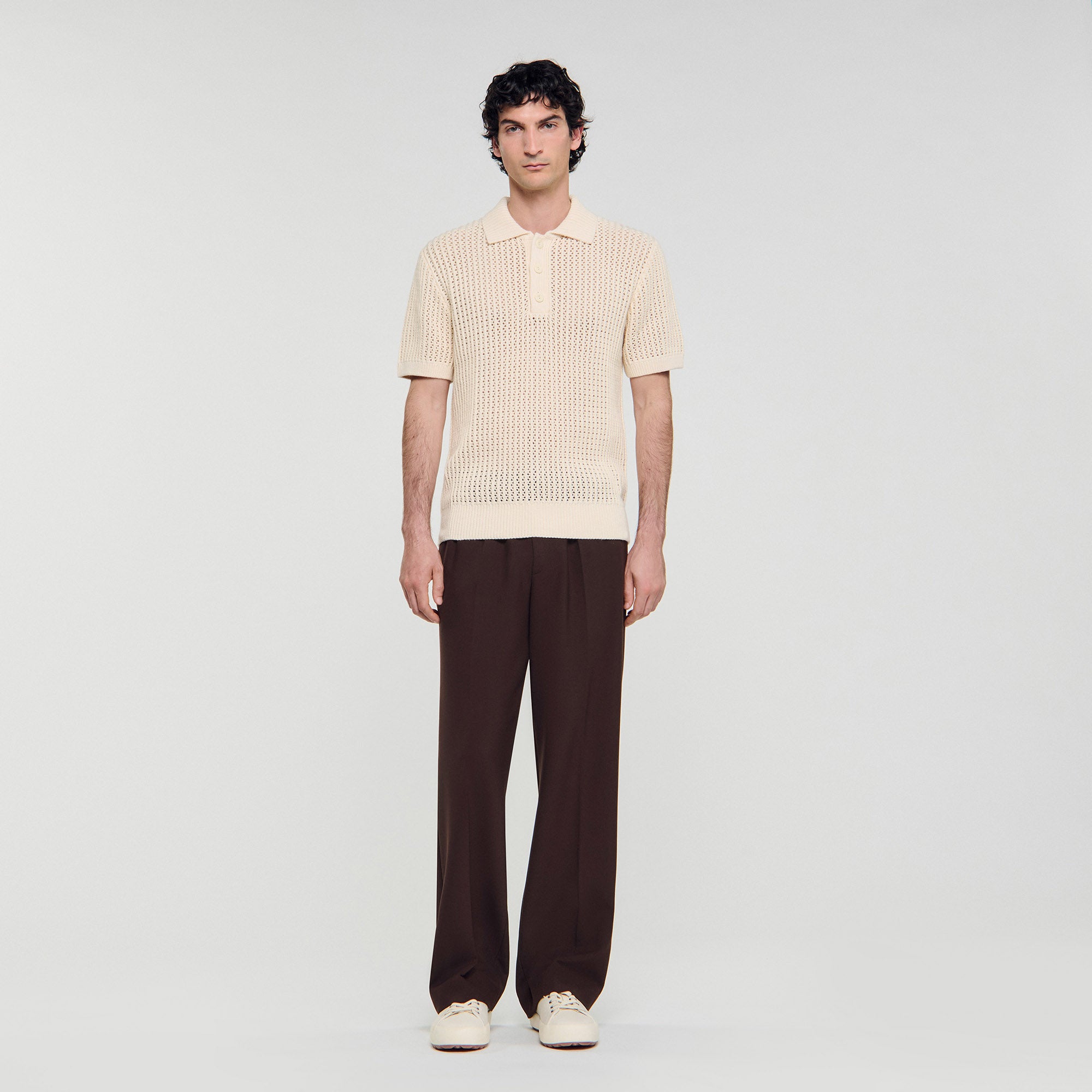 Crochet Polo Cotton Polo Shirt With Polo Collar Butter Cream