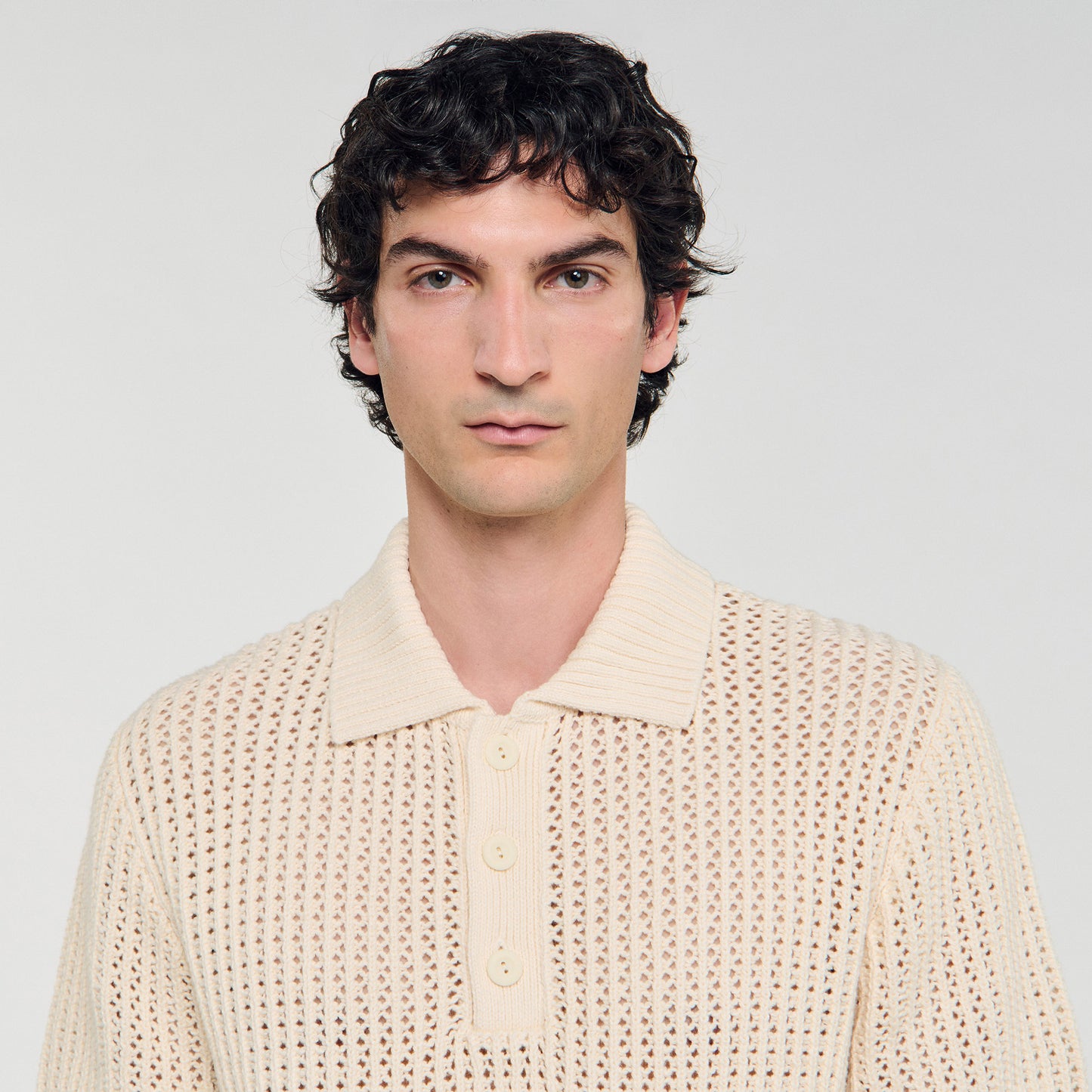 Crochet Polo Cotton Polo Shirt With Polo Collar Butter Cream