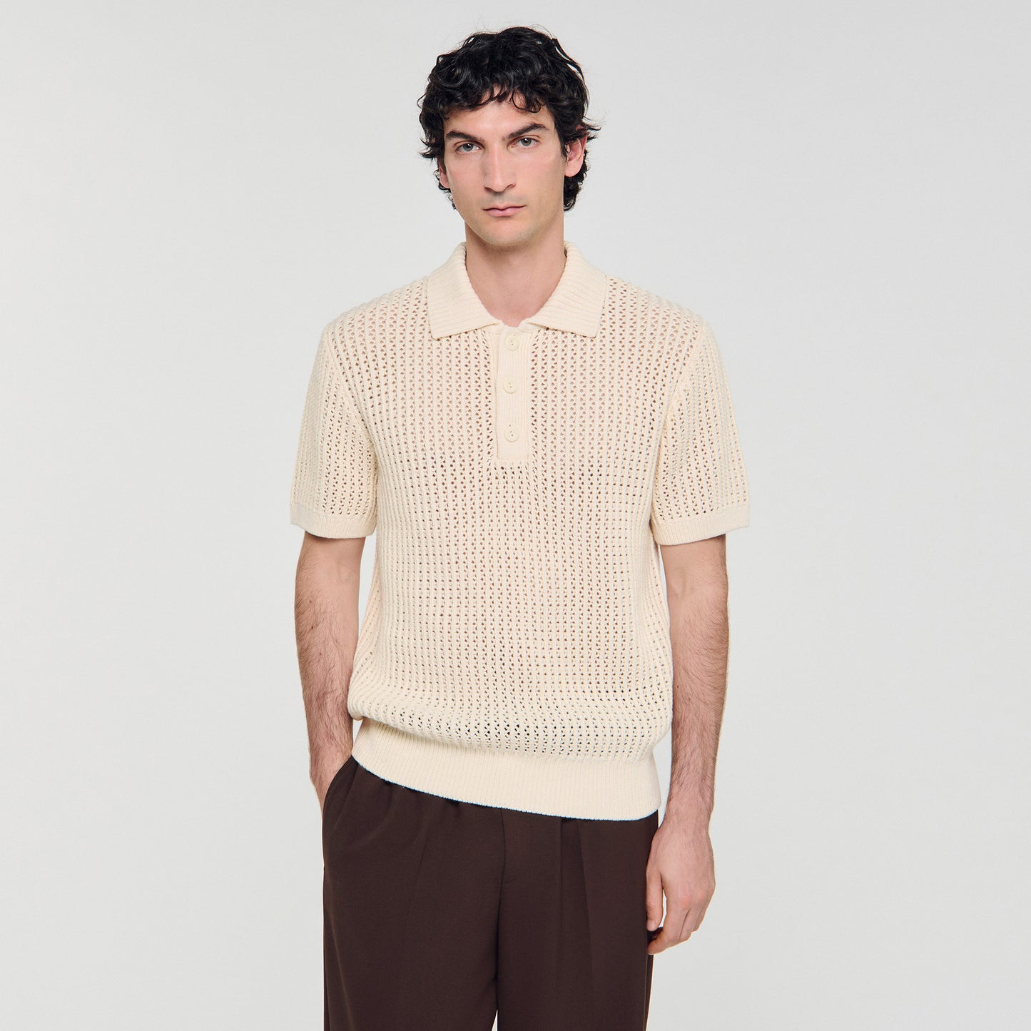 Crochet Polo Cotton Polo Shirt With Polo Collar Butter Cream