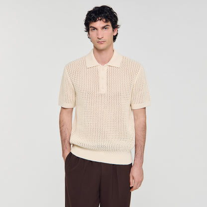 Crochet Polo Cotton Polo Shirt With Polo Collar Butter Cream