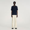 Cotton Knit Tee Fine Knit T-Shirt Navy Blue