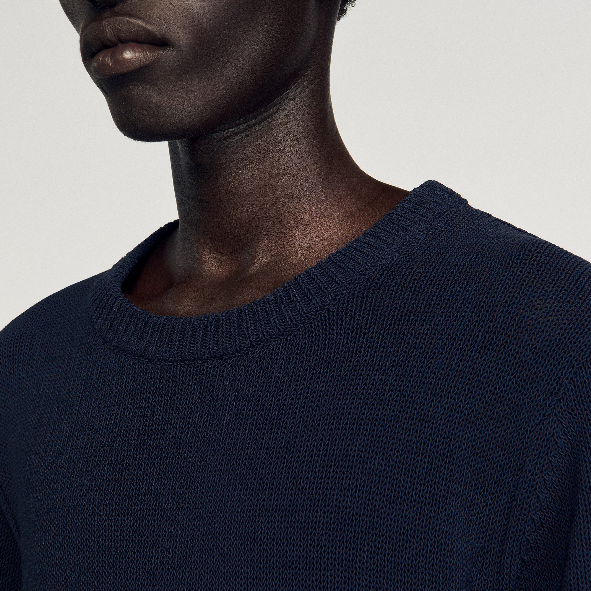 Cotton Knit Tee Fine Knit T-Shirt Navy Blue