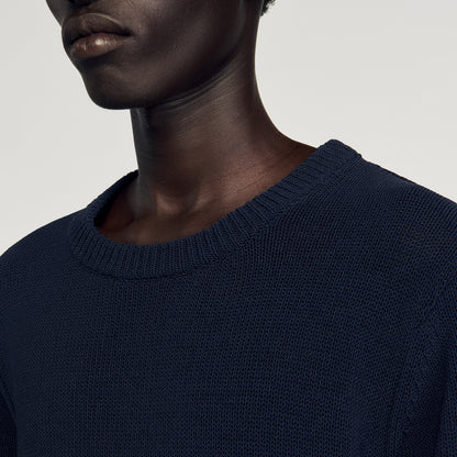 Cotton Knit Tee Fine Knit T-Shirt Navy Blue