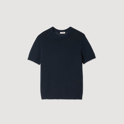 Cotton Knit Tee Fine Knit T-Shirt Navy Blue