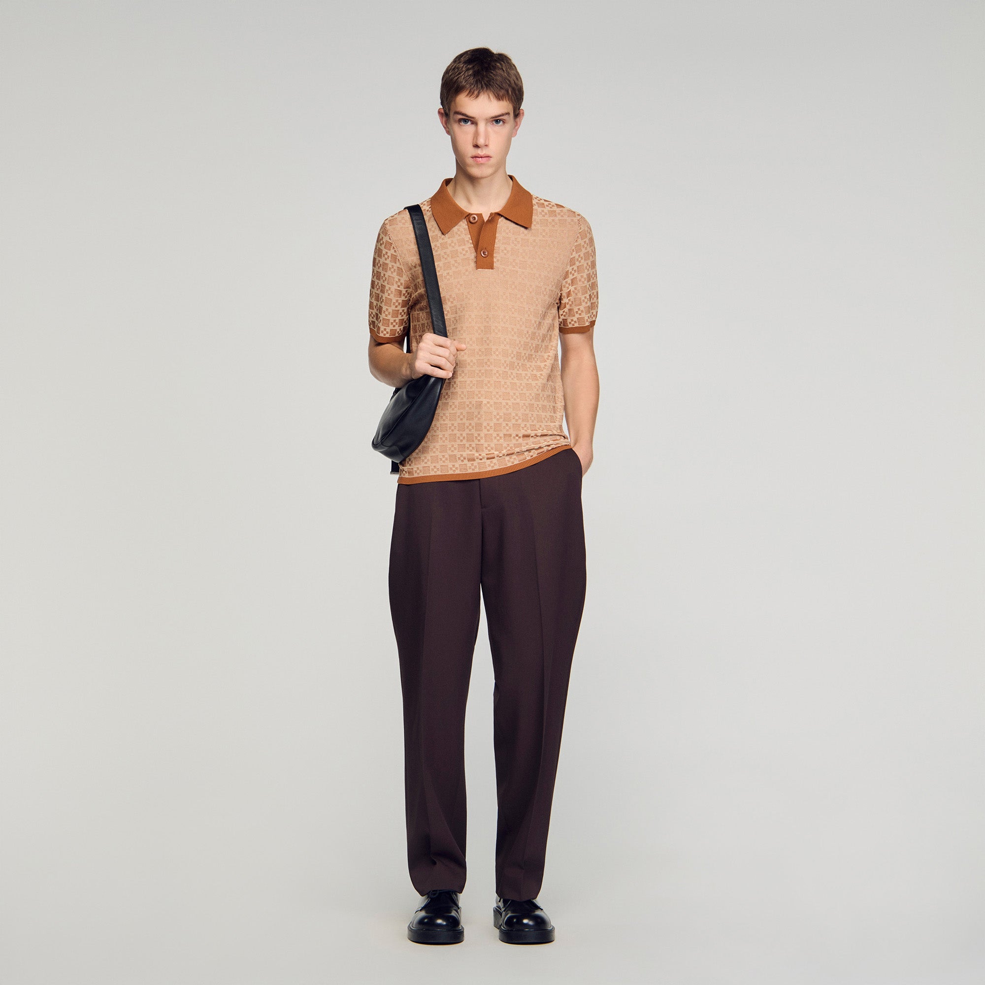 Cross Knit Polo Square Cross Polo Shirt Camel