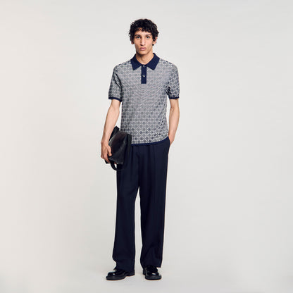  Cross Knit Polo Square Cross Polo Shirt Navy Blue
