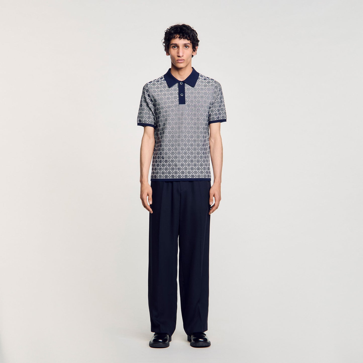  Cross Knit Polo Square Cross Polo Shirt Navy Blue